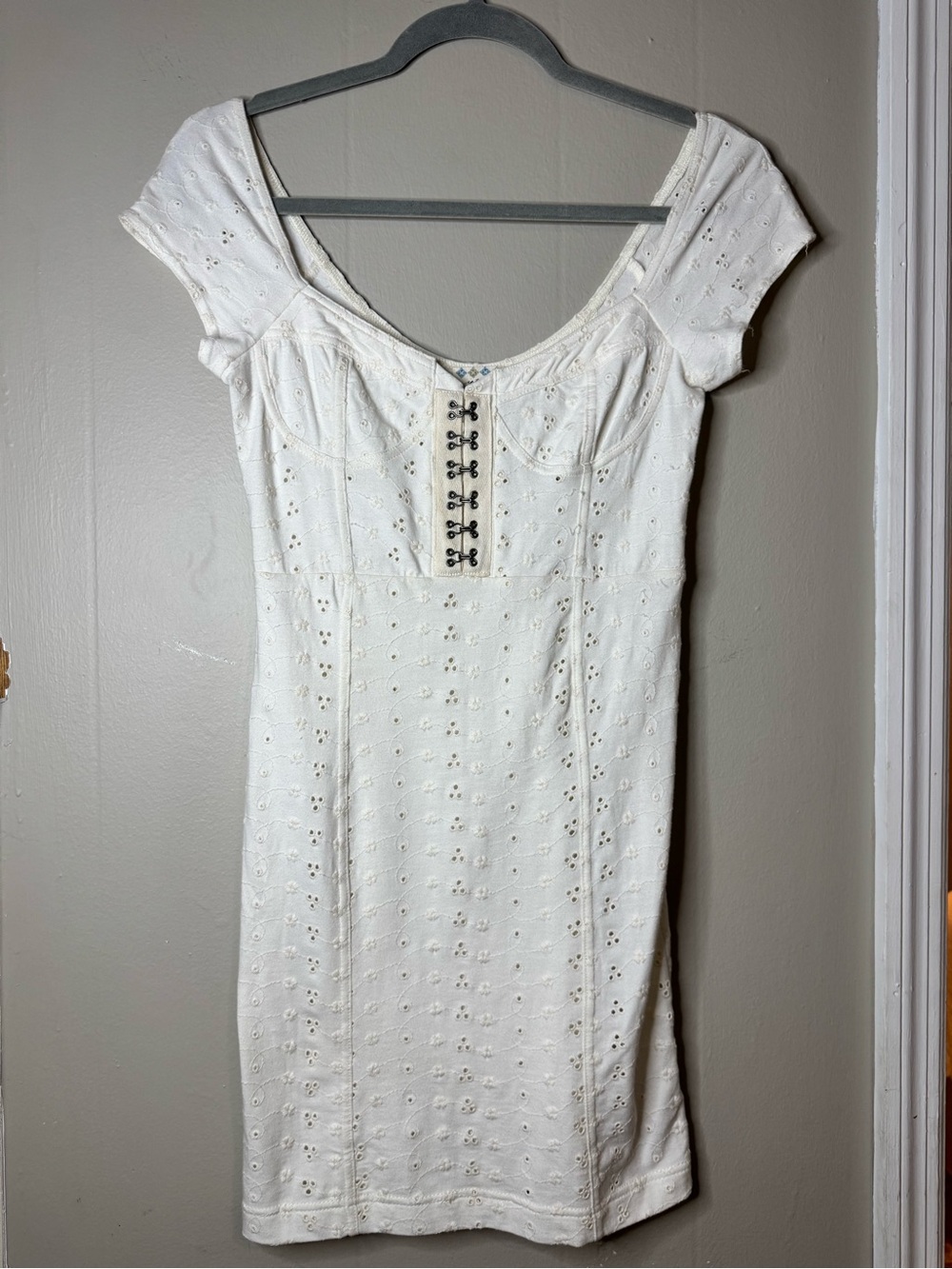 Intimately Free People White Eyelet Boho Cottagecore Mini Dress Size XS